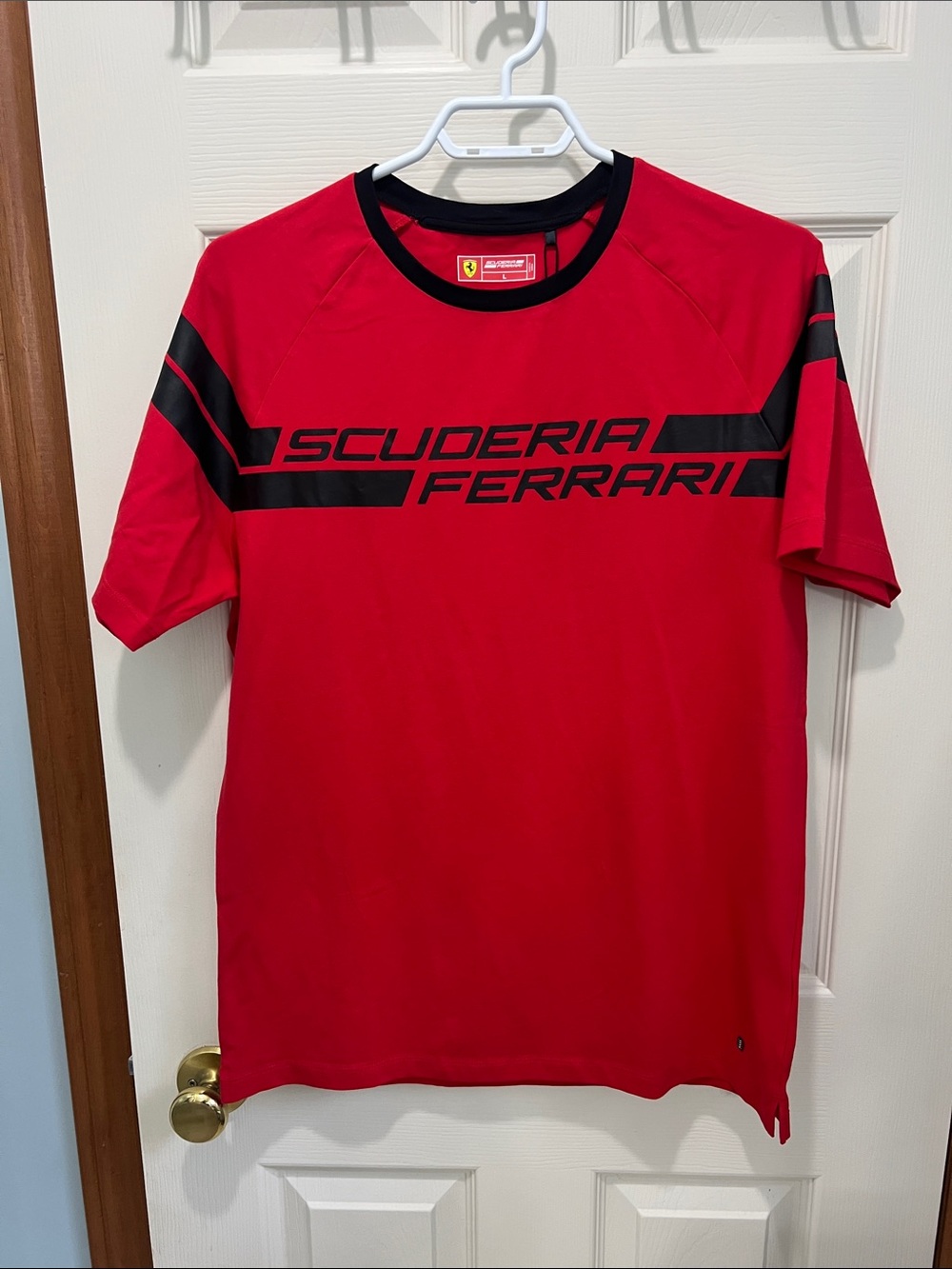 Scuderia Ferrari Red Short-Sleeve Logo Polo Tee with Black Accents, Men’s L